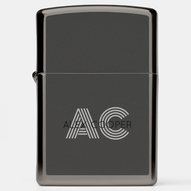 Modern Black and Gray Monogram Zippo Lighter (Front)