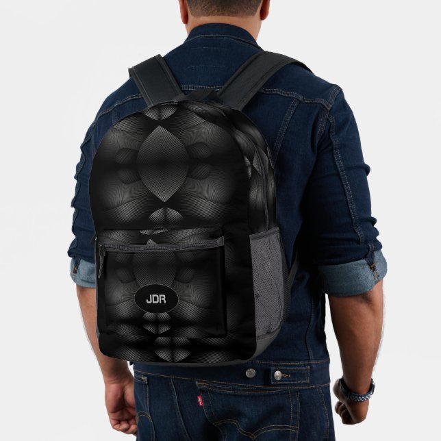 Modern Black and Gray Monogrammed Printed Backpack (Insitu (Model))