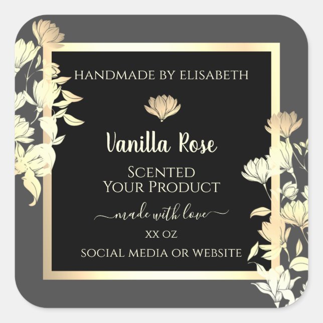 Modern Black and Gray Packaging Labels Gold Frame (Front)