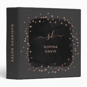 Modern Black and Gray with Faux Rose Gold Dots 3 Ring Binder