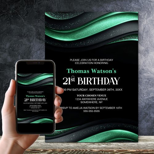 Modern Black and Green 21st Birthday Party
