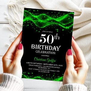 Modern Black and Green 50th Birthday Party Invitation