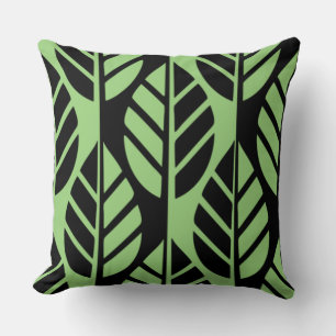 Modern Black and Green Leaves Pattern Throw Pillow