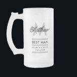 Modern Black and Grey Add Name & Monogram Best Man Frosted Glass Beer Mug<br><div class="desc">Elegant and modern typography to personalize with your best man's name and monogram,  your names and wedding date.</div>