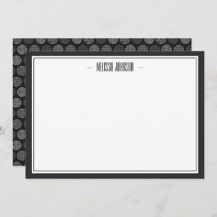Modern Black and Grey Floral Personalized Note Card