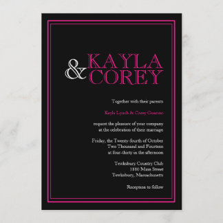 Modern Black and Hot Pink Wedding Invitations