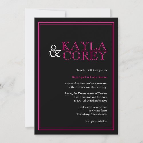 Modern Black and Hot Pink Wedding Invitations