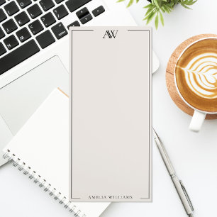 Modern Black and Ivory Minimalist Elegant Monogram Magnetic Notepad