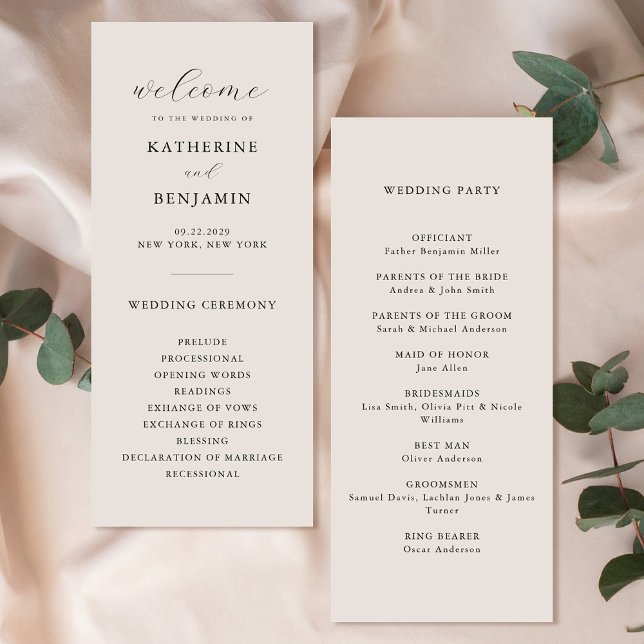 Modern Black and Ivory Minimalist Wedding Program (Creator Uploaded)