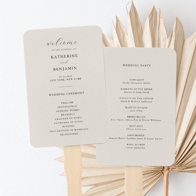 Modern Black and Ivory Minimalist Wedding Program Hand Fan (Creator Uploaded)