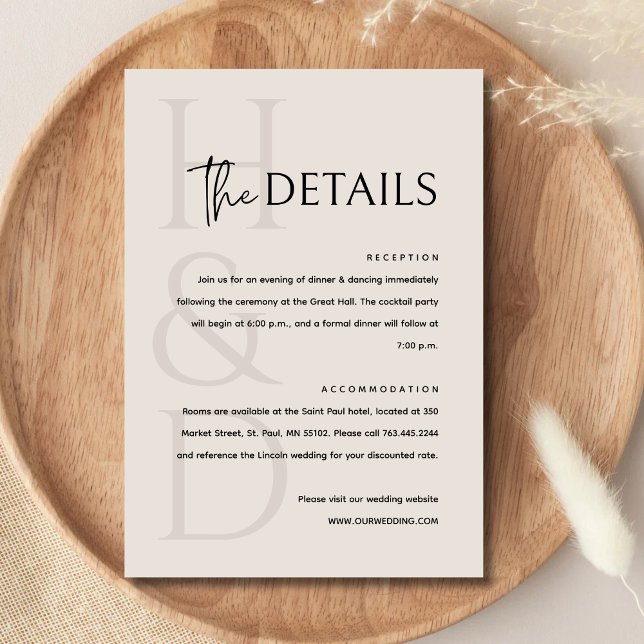 Modern Black and Ivory Monogram Minimalist Wedding Enclosure Card (Modern black and ivory monogram enclosure card adds a soft, minimalist touch to wedding details.)