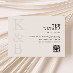 Modern Black and Ivory Monogram Minimalist Wedding Enclosure Card