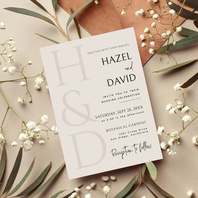 Modern Black and Ivory Monogram Minimalist Wedding Invitation (Modern black and ivory monogram wedding invitation sets a soft, elegant tone for your celebration.)