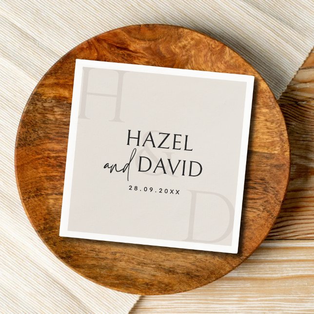 Modern Black and Ivory Monogram Minimalist Wedding Napkins (Creator Uploaded)