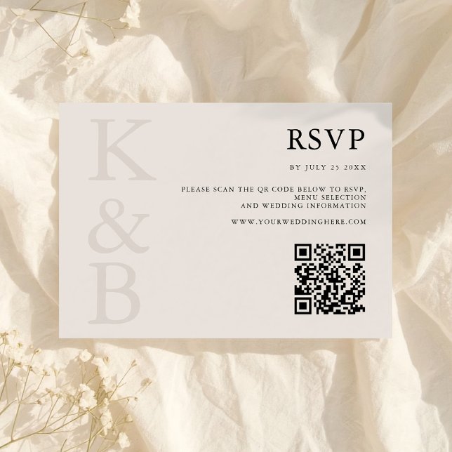 Modern Black and Ivory Monogram Minimalist Wedding RSVP Card (Creator Uploaded)