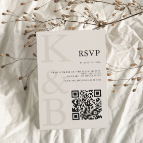 Modern Black and Ivory Monogram Minimalist Wedding RSVP Card