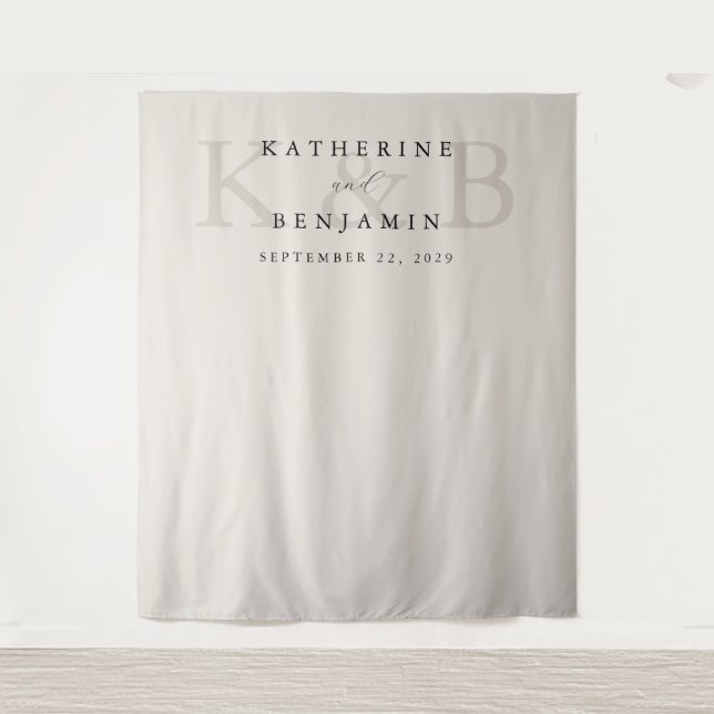 Modern Black and Ivory Monogram Wedding Backdrop (Front)