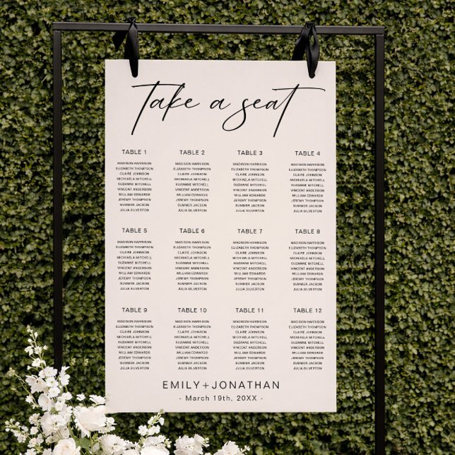 Modern Black and Ivory Wedding Seating Chart Foam Board (Creator Uploaded)