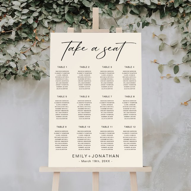 Modern Black and Ivory Wedding Seating Chart Foam Board (Creator Uploaded)