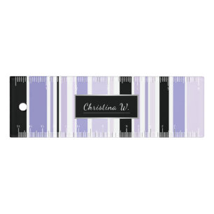 Modern Black and Lilacs Striped with Name Ruler