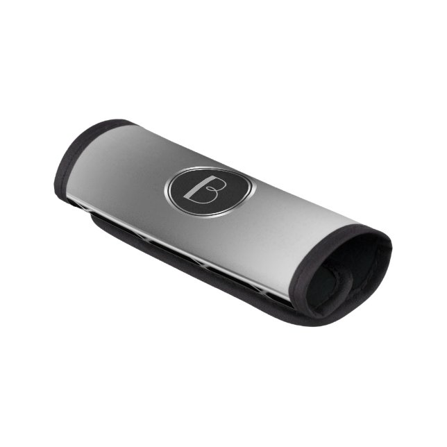 Modern Black And Metallic Silver Geometric Design Luggage Handle Wrap (Angled)