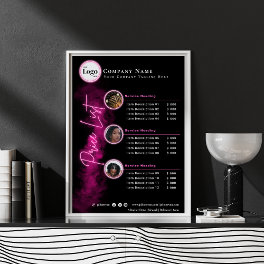 Modern black and neon Pink Script Photo Price List Poster
