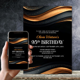 Modern Black and Orange 95th Birthday Party Invitation