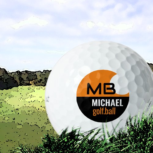 Modern Black and Orange Logo Golf Ball