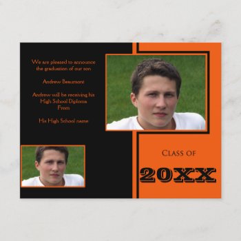 Modern Black And Orange Quad Graduation Announcement by NoteableExpressions at Zazzle