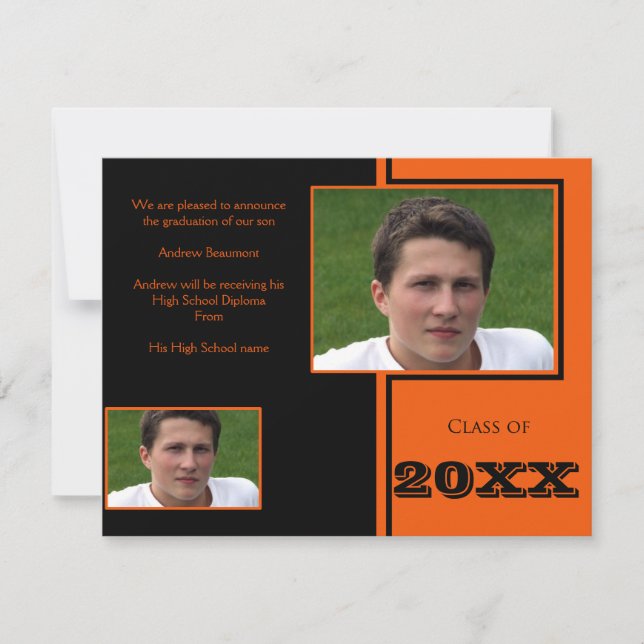 Modern Black and Orange Quad Graduation Announcement (Front)