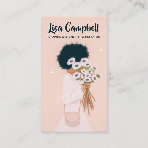 Modern black and pink flowers fashion illustration business card