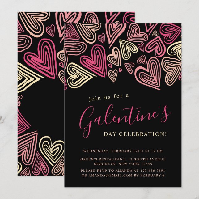 Modern Black And Pink Galentine's Day Invitation (Front/Back)