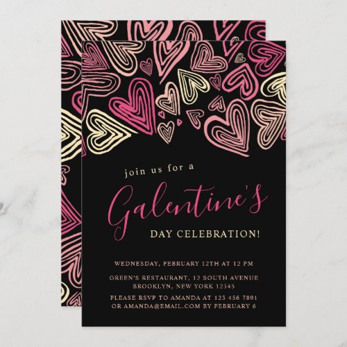Modern Black And Pink Galentines Day Invitation