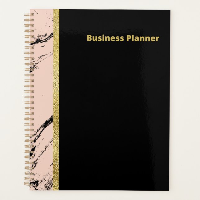 Modern black and pink marble business planner (Front)