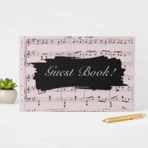 Modern Black and Pink Music Wedding Invitation Guest Book
