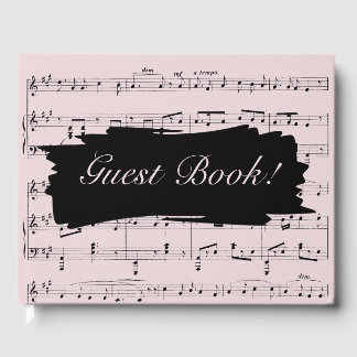 Modern Black and Pink Music Wedding Invitation Guest Book