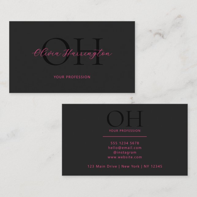Modern Black and Pink Script Classic Business Card (Front/Back)