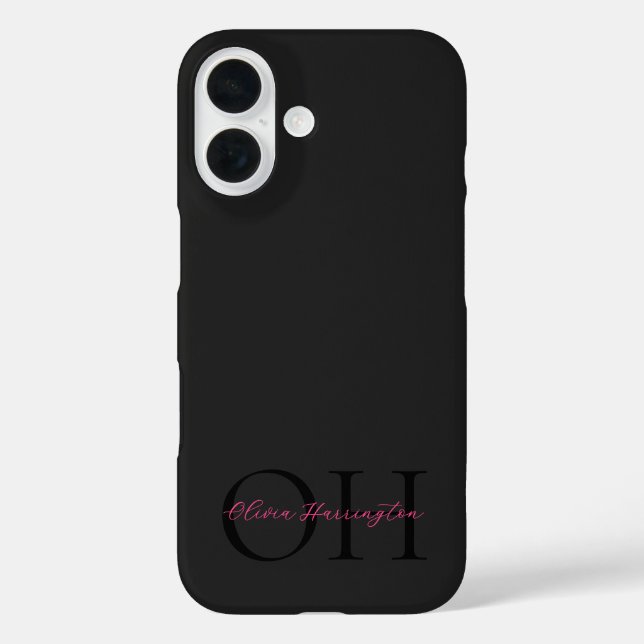 Modern Black and Pink Script Classic Monogram Case-Mate iPhone Case (Back)