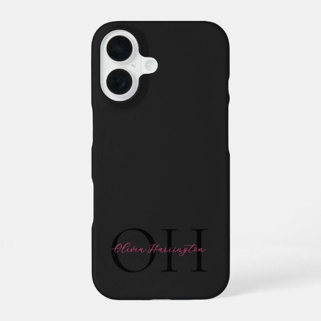 Modern Black and Pink Script Classic Monogram Iphone Case (Back)