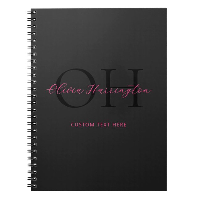 Modern Black and Pink Script Classic Monogram Notebook (Front)