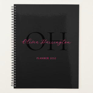 Modern Black and Pink Script Classic Monogram Planner