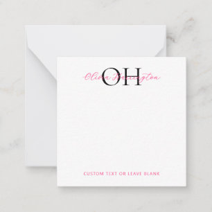 Modern Black and Pink Script Classic Square Note Card