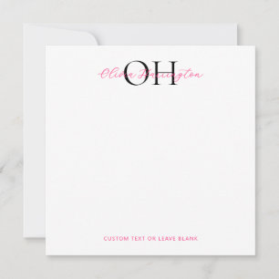Modern Black and Pink Script Classic Square Note Card