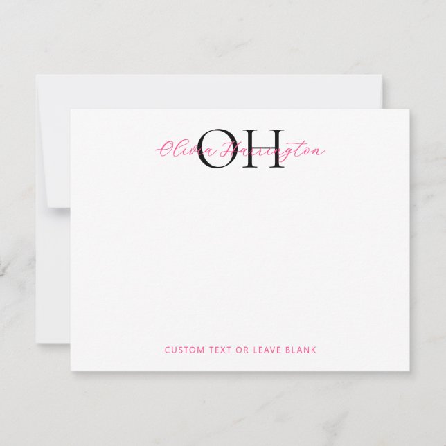 Modern Black and Pink Script Classic Typography Note Card (Front)
