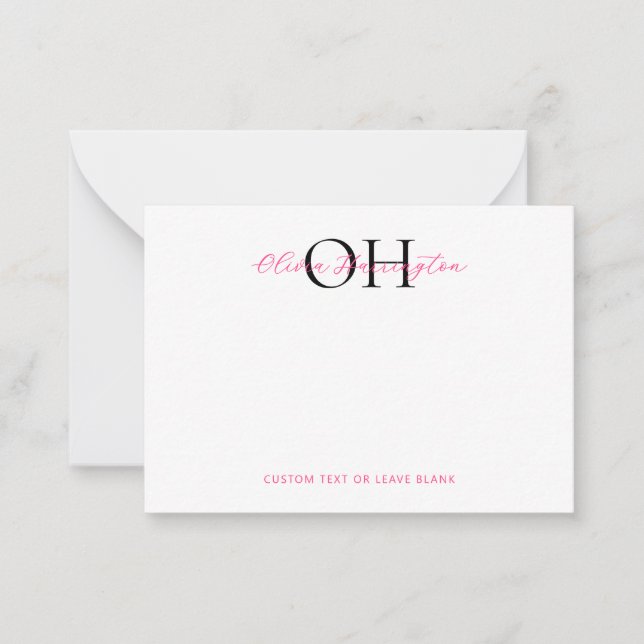 Modern Black and Pink Script Classic Typography Note Card (Front)