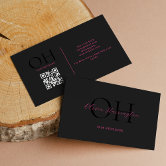 Monogram Luxe Trendy Aesthetic Pink Black QR Code Business Card