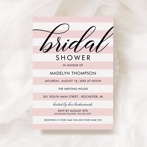 Modern Black and Pink Stripes Bridal Shower Invitation