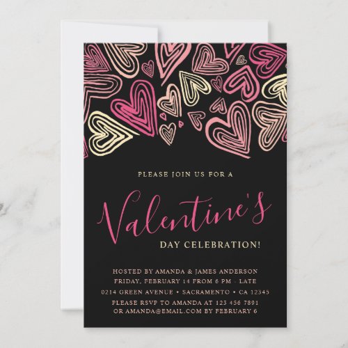 Modern Black And Pink Valentines Day Invitation