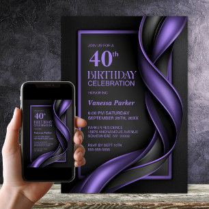 Modern Black and Purple 40th Birthday Party Invitation