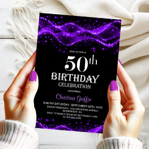 Modern Black and Purple 50th Birthday Party Invitation